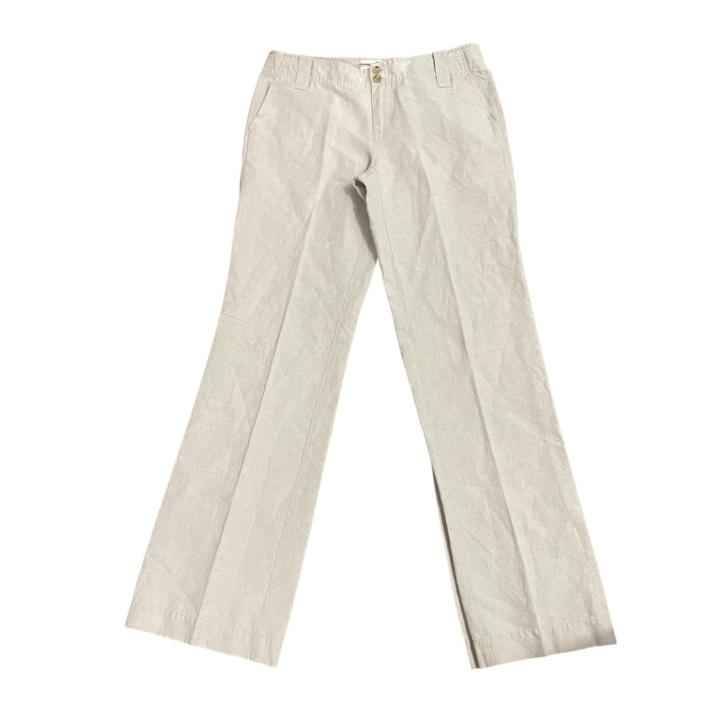 London Jean Chino Pants Women 8 Beige Linen Wide Leg Eva‎ Coastal Luxury Summer